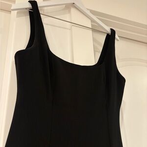 Zara Black midi dress with square neckline and zipper back. Size: M